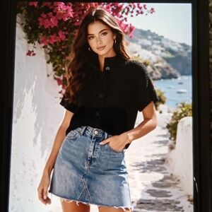 Banana Republic Black Short-Sleeve Knit Cardigan Ribbed Trim Capsule Wardrobe S